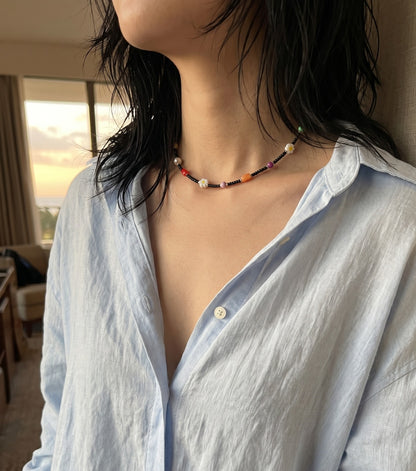 Handmade Freshwater Pearl Daisy Seed Bead Choker Necklace 3 Colors