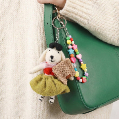 Handmade Needle Felted Wool Animal Bag Charm - Nepal Artisan Keyring