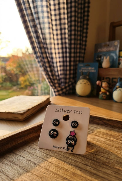 Soot Sprite Earrings Set - Spirited Away Inspired 925 Silver