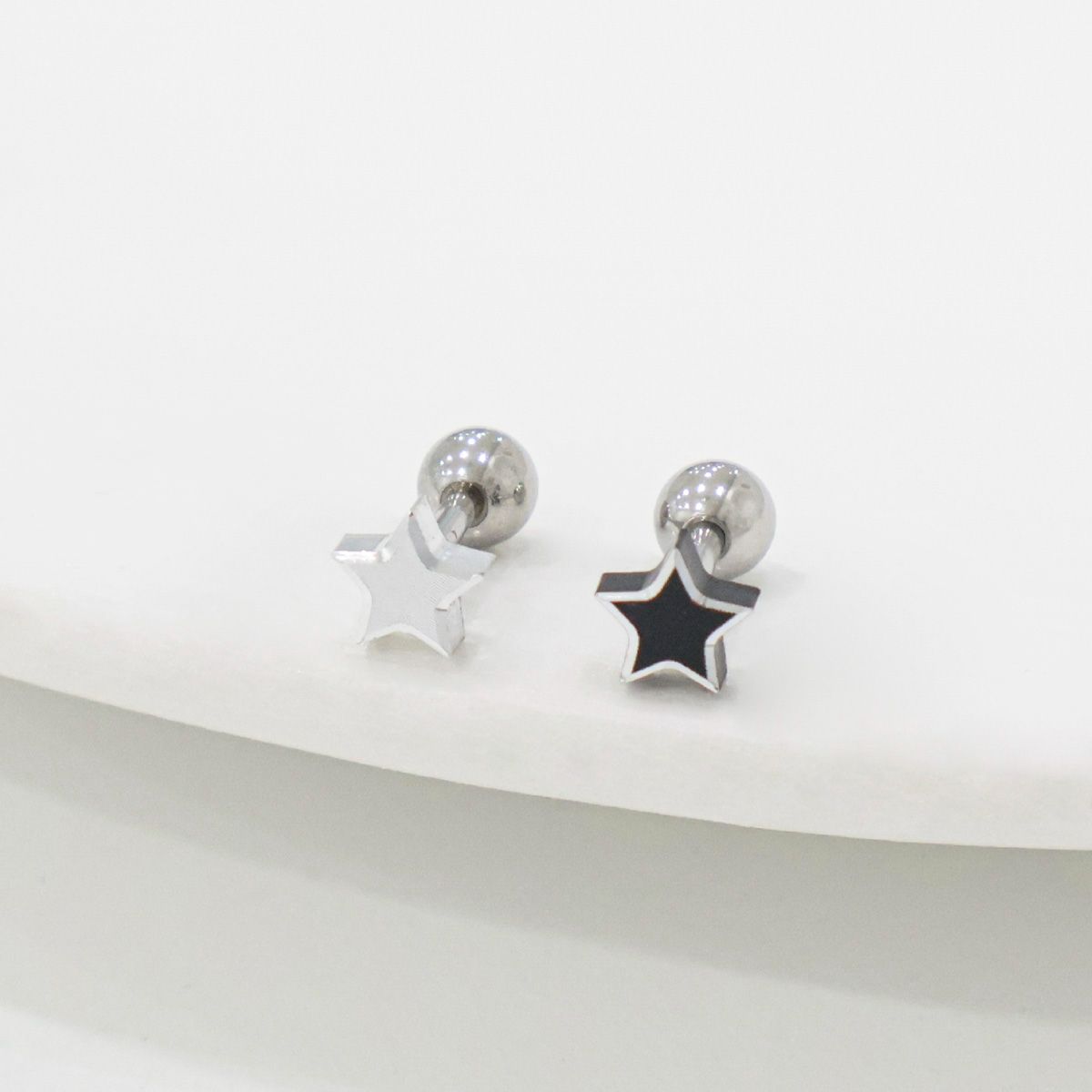 Surgical Steel Moon Star Smiley Cartilage Piercing Studs - Silver & Black
