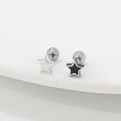 Surgical Steel Moon Star Smiley Cartilage Piercing Studs - Silver & Black