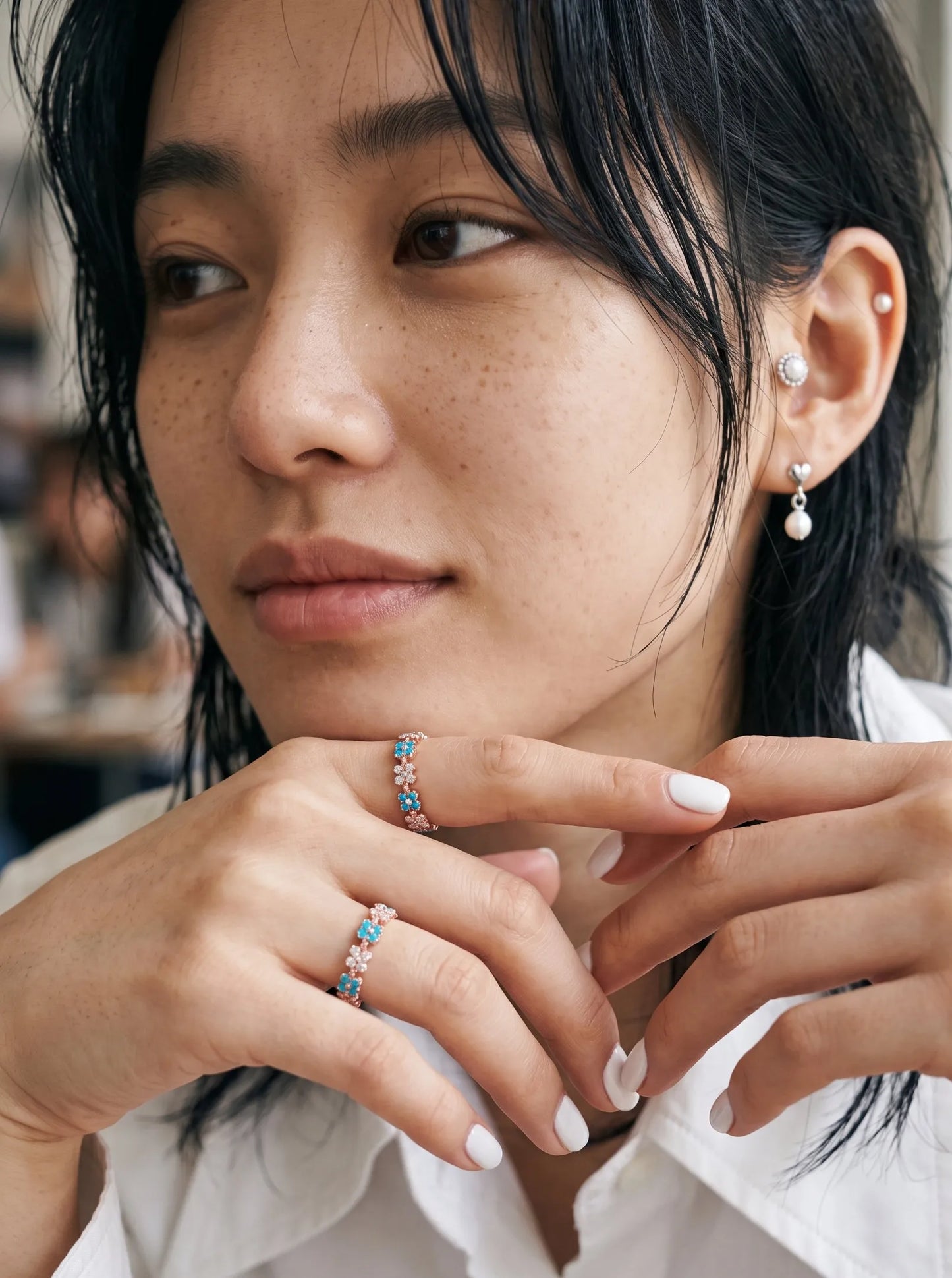 Turquoise Floral Eternity Ring | K-Style Stack
