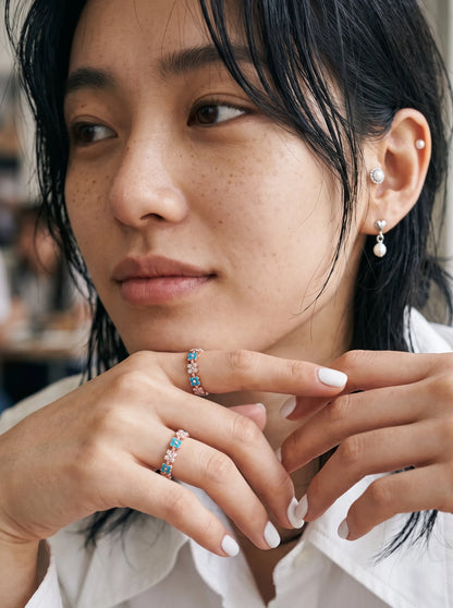 Turquoise Floral Eternity Ring | K-Style Stack