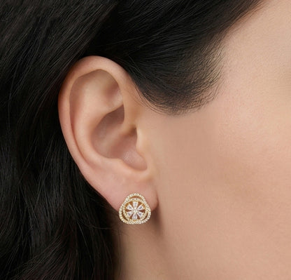 Heart Flower CZ Stud Earrings - 925 Silver