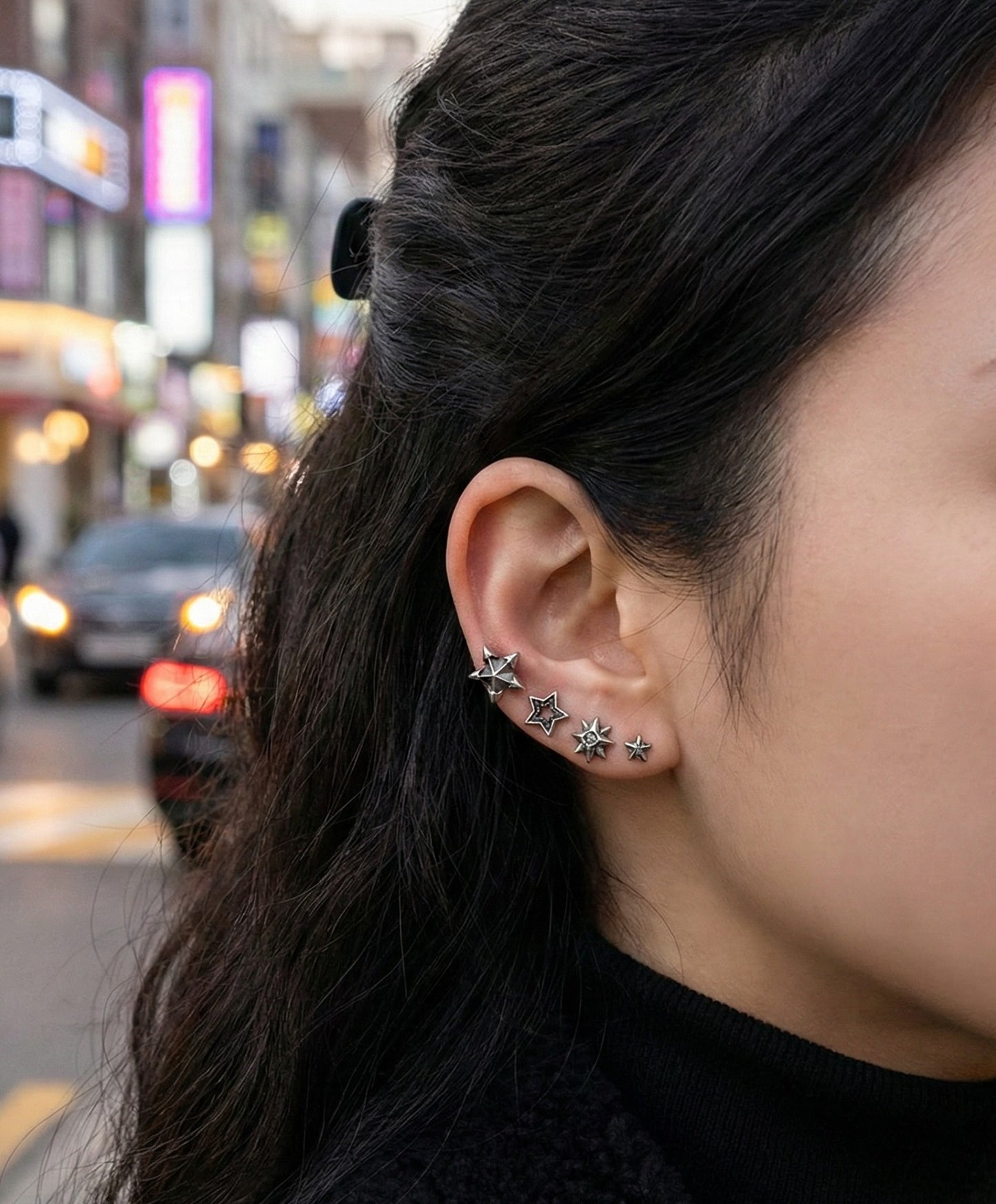 Vintage Y2K Chunky Star Barbell Stud Earrings - Surgical Steel Post, 4 Edgy Designs for Ear Stacking