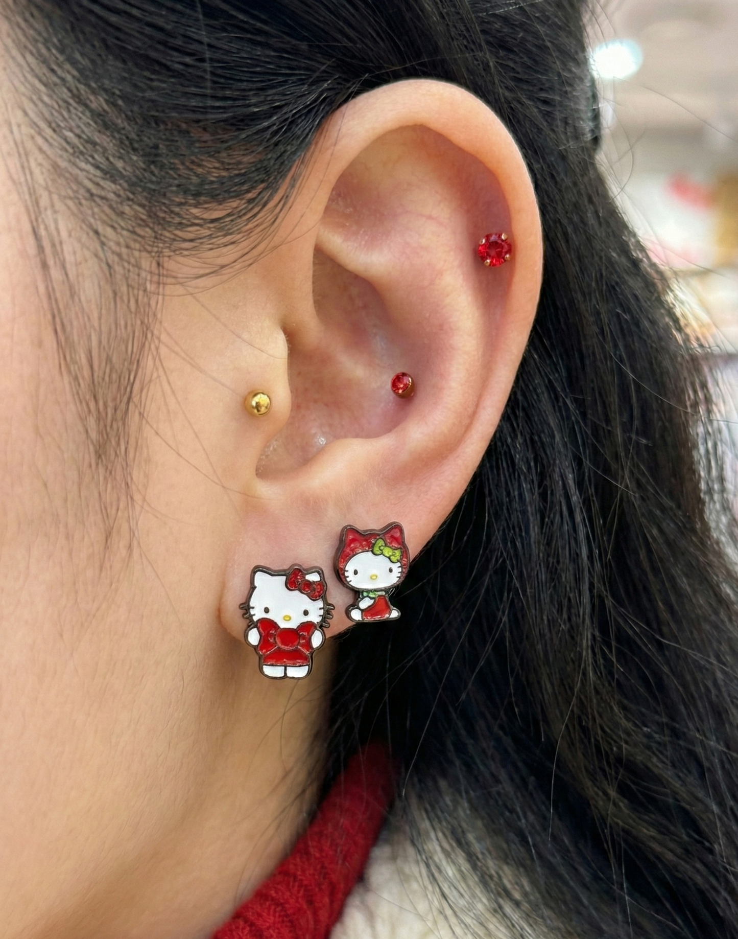 Kawaii Strawberry Hello Kitty Stud Earrings - 925 Silver Post