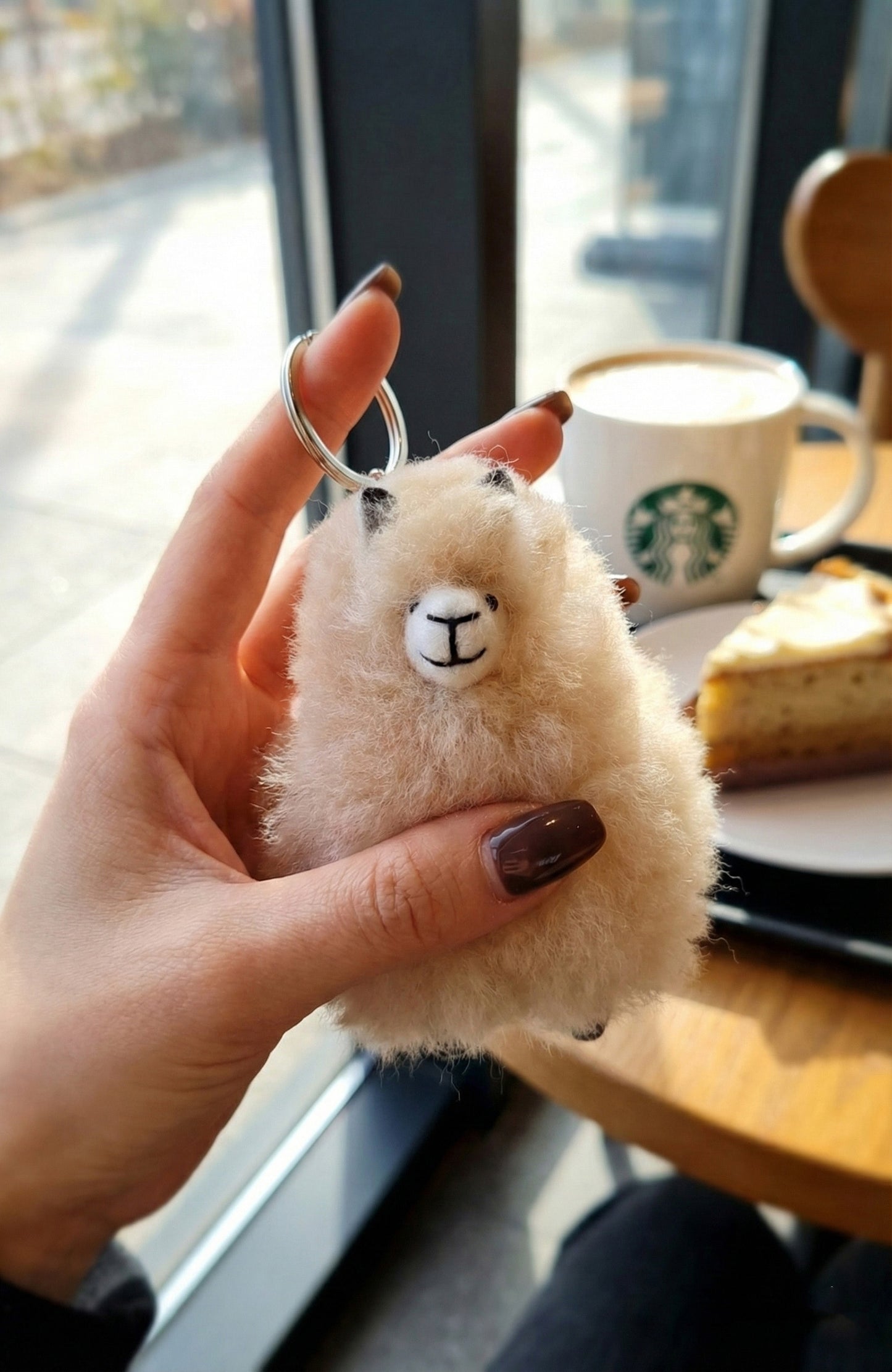 Real Alpaca Fur Keychain - Handmade Peruvian Alpaca Charm (White/Beige)