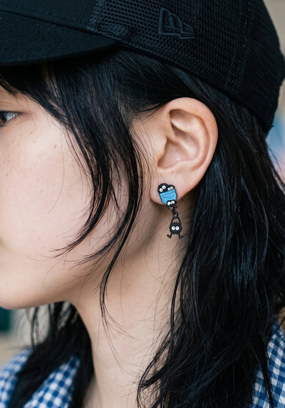 Soot Sprite Mismatched Drop Earrings | Ghibli Kitsch | Silver Post