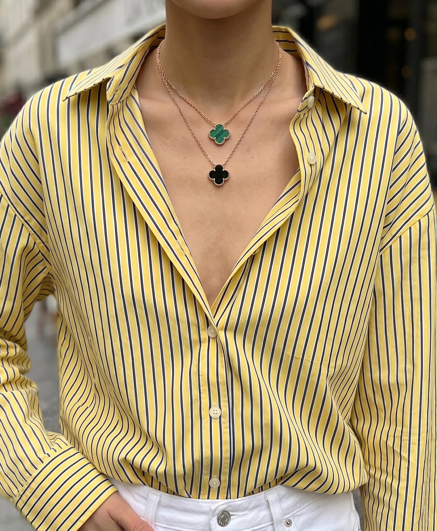 925 Silver Clover Gemstone Necklace | Rose Gold · K-Style