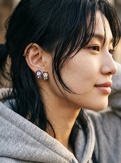 Doraemon & Dorami Mismatched Studs — Handmade in Korea
