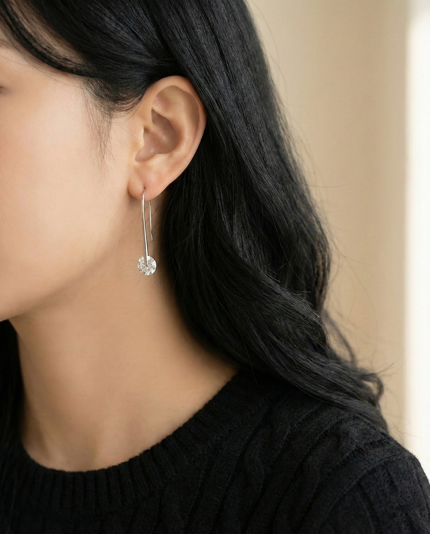 43mm Long Drop U-Hook Earrings - 10mm Cubic Zirconia Gold Silver