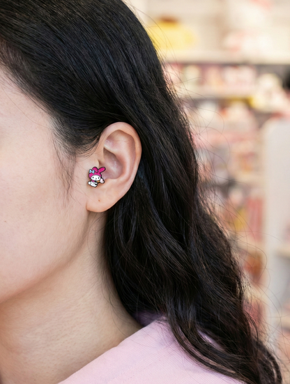 My Melody Inspired Surgical Steel Barbell Stud Earrings Handmade Korea Kawaii Sanrio