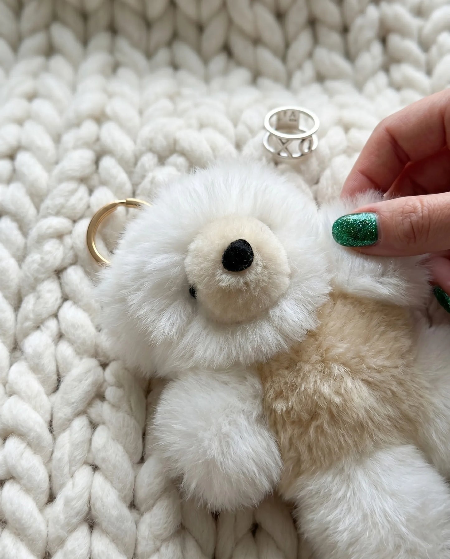 Real Alpaca Teddy Bear Bag Charm Keychain 20cm — Peruvian Fur, Urban Kitsch K-Style