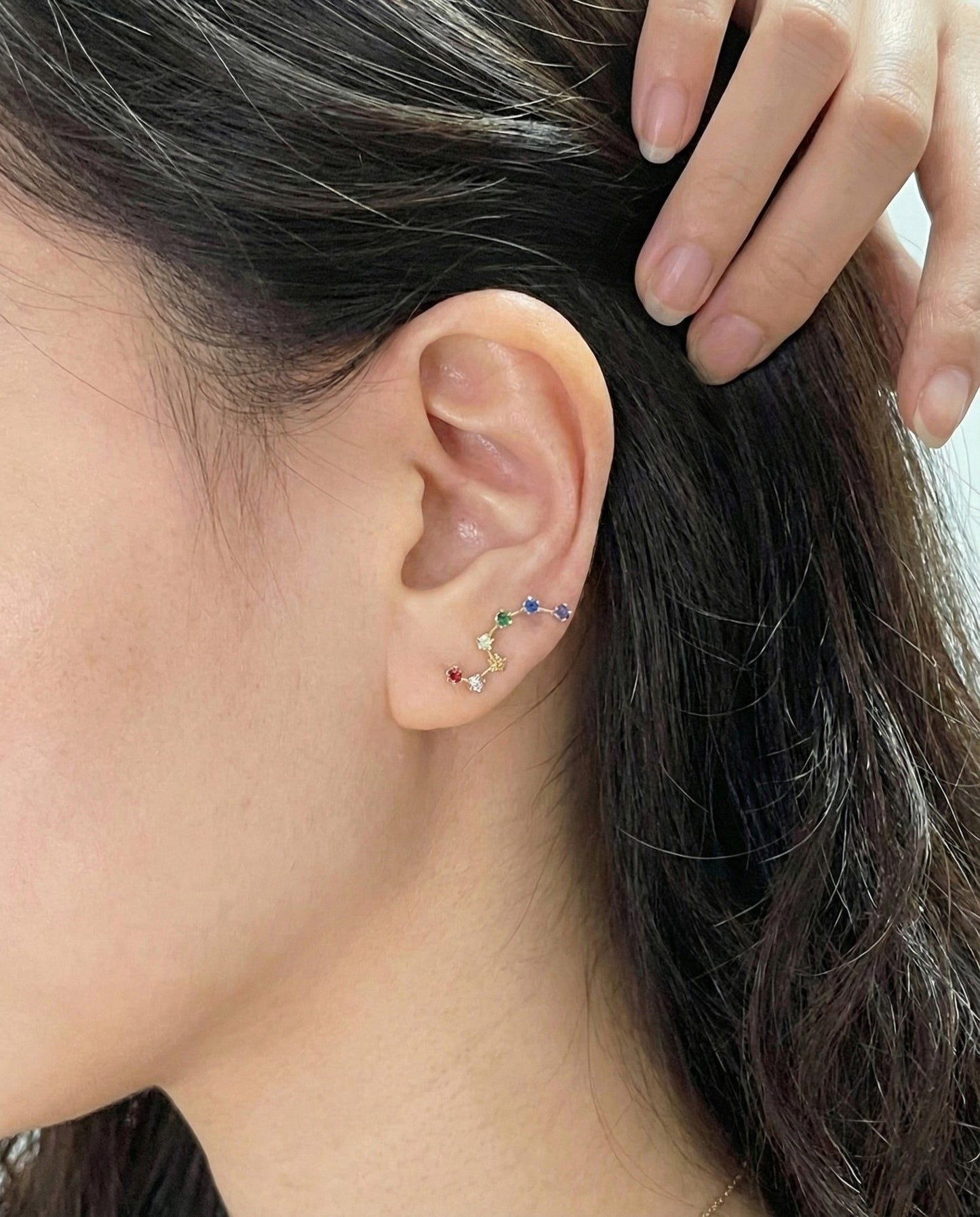 Rainbow Big Dipper Ear Climber - 7 Star Constellation Earrings