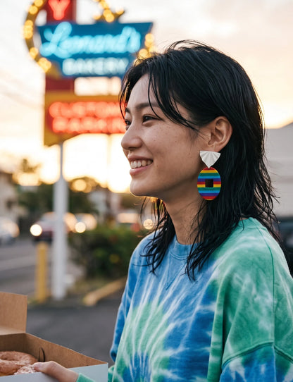 Hawaii Sunset Stripe Acrylic Drop Earrings, K-Style Resort