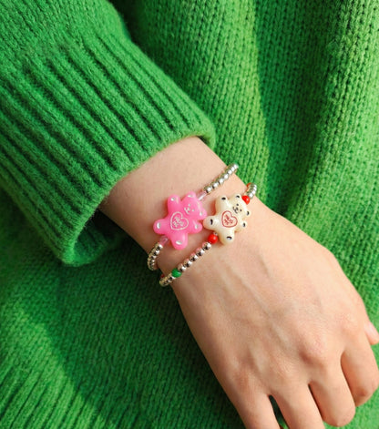 925 Sterling Silver Ball "Hug Me" Gummy Bear & Smiley Garden Beaded Bracelet – Y2K Kidcore Aesthetic | 4 Options