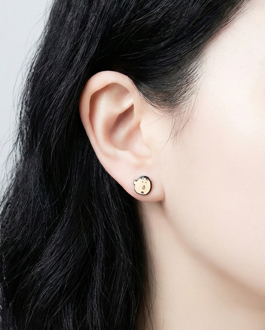 Crayon Shin-chan Bo-chan character earring worn on lobe, silver post hypoallergenic stud
