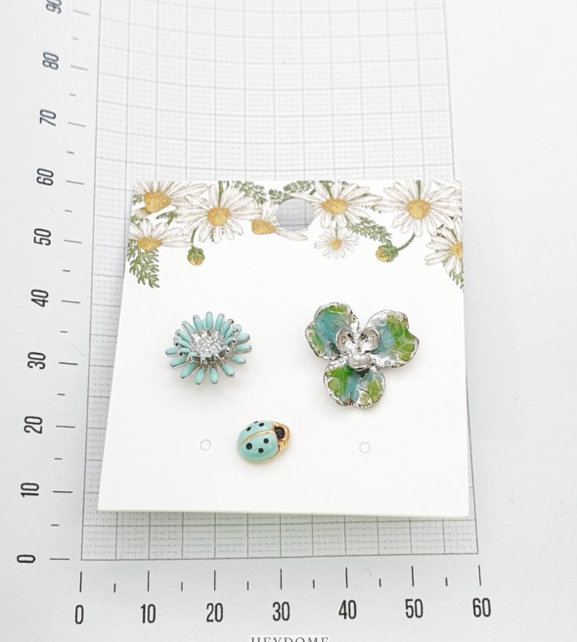 Handmade Asymmetrical Daisy & Ladybug Earring Set (3pcs)