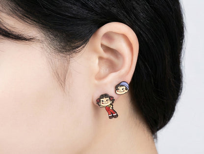 Kawaii Peko & Poko 2-Way Drop Earrings - 925 Silver Post Anime
