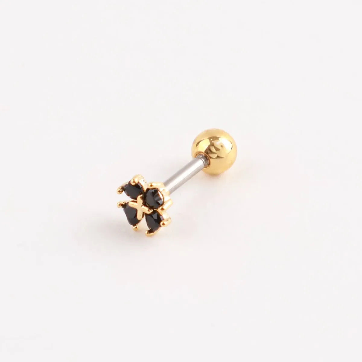 Black Clover Barbell Stud | Brass + Surgical Steel | K-Style Ear Stack (Single)