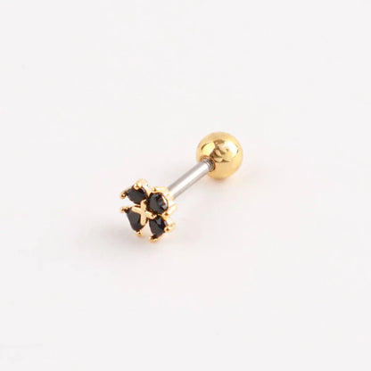 Black Clover Barbell Stud | Brass + Surgical Steel | K-Style Ear Stack (Single)