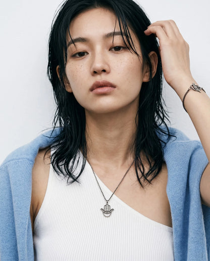 925 Sterling Silver Hamsa Pendant Necklace — Adjustable Chain, Layering Inspo