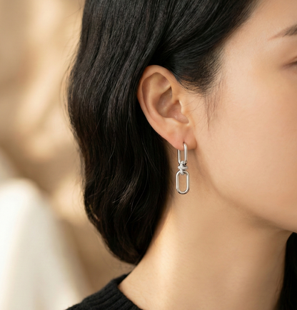 Luxury Pavé Knot Chain Link Drop Earrings - Gold/Silver Titanium
