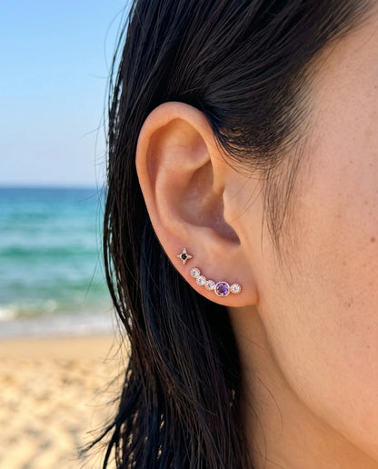 925 Silver Rose Gold Bezel Gemstone Ear Climber Earrings