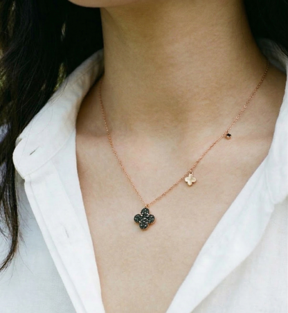 925 Sterling Silver Cognac Brown Clover Charm Necklace – Rose Gold Plated