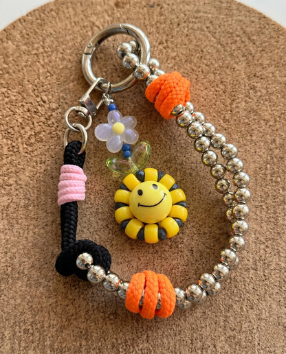 Handmade Smile Flower Beaded Strap Bag Charm Keychain – 4 Colors