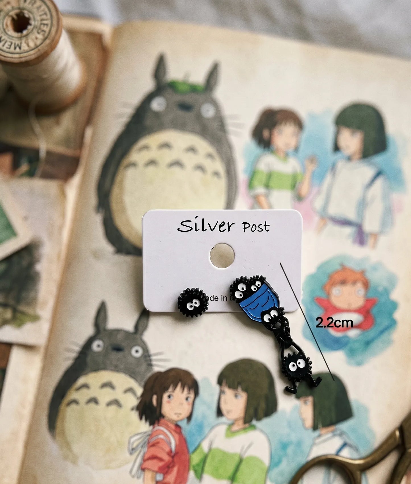 Soot Sprite Mismatched Drop Earrings | Ghibli Kitsch | Silver Post