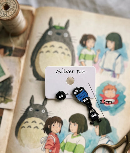 Soot Sprite Mismatched Drop Earrings | Ghibli Kitsch | Silver Post