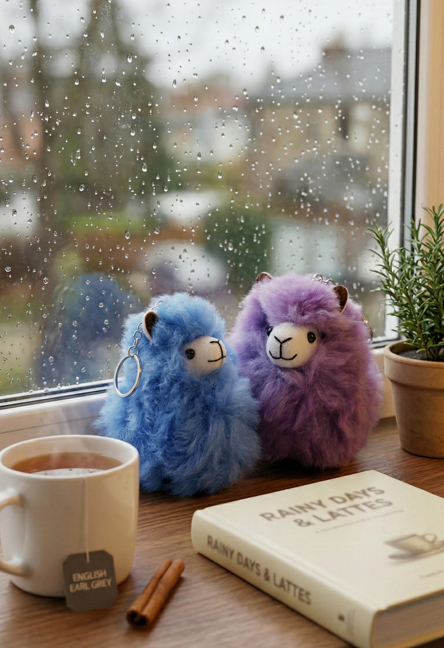 "Cozy up your accessories with our real alpaca fur bag charms. Sky blue and lavender purple fluffy keychains bring a relaxing, aesthetic vibe to any rainy day.