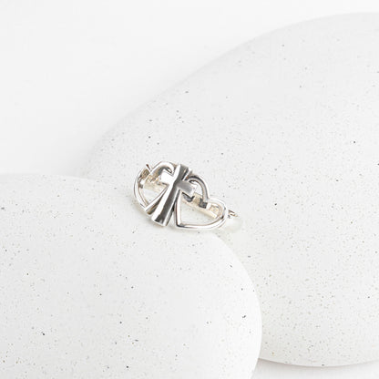 925 Sterling Silver Vintage Ring - Claddagh, Cupid Arrow & Heart Cross