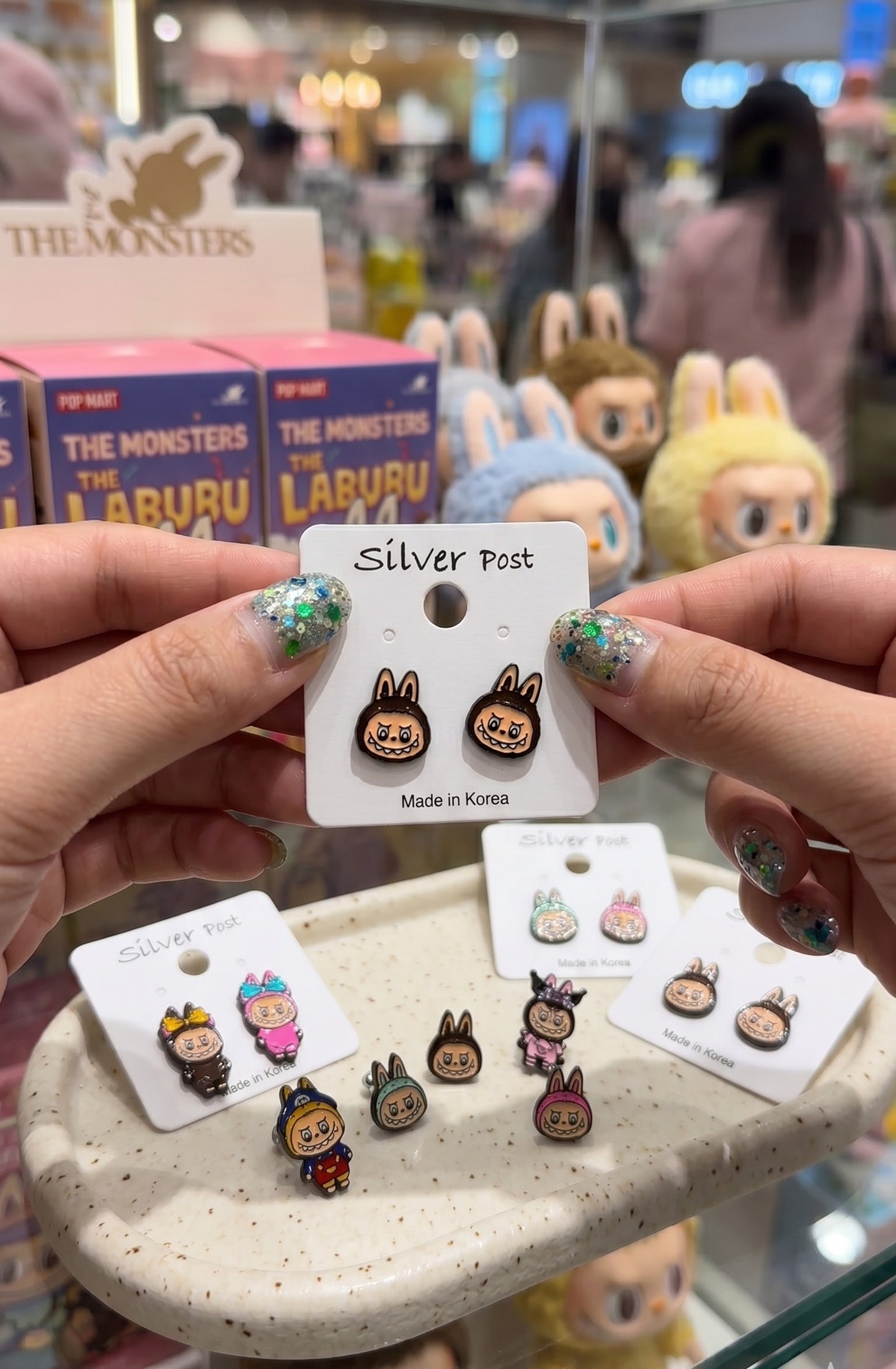 Labubu The Monsters Handmade Brass Enamel Stud Earrings (Silver Post)