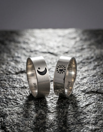 Sun & Moon Promise Ring — 925 Silver | Matching Set