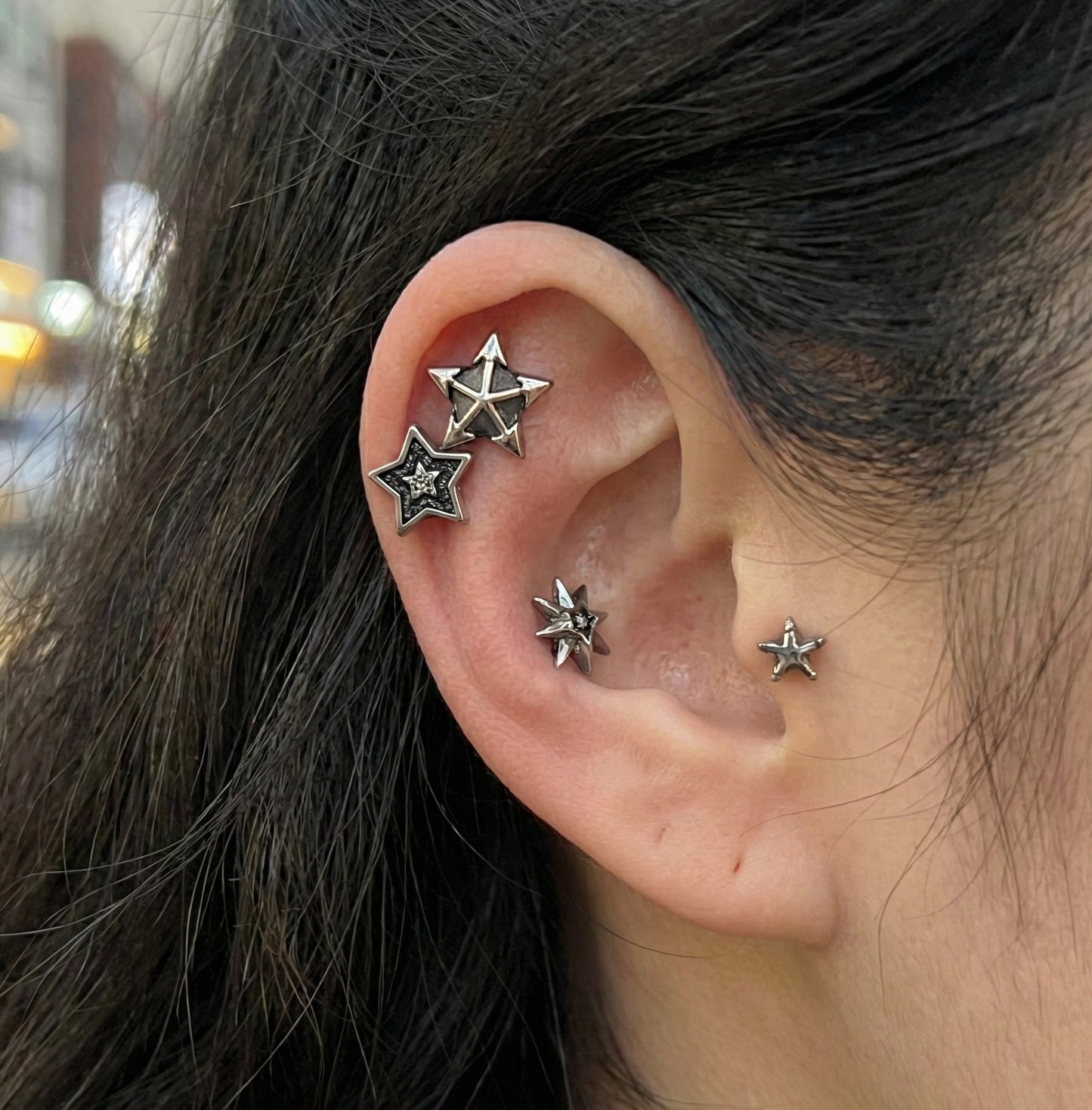 Vintage Y2K Chunky Star Barbell Stud Earrings - Surgical Steel Post, 4 Edgy Designs for Ear Stacking