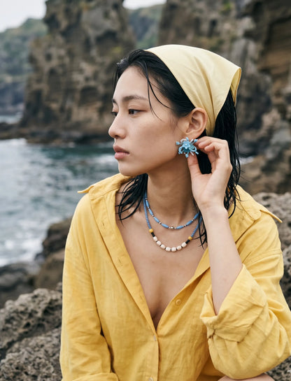 Sky Bloom Crystal Jelly Flower Bead Earrings | K-Style Handmade