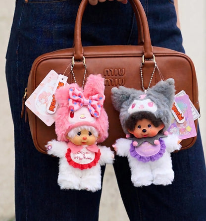 Monchhichi x My Melody & Kuromi Plush Bag Charm Keychain (Sold Individually)