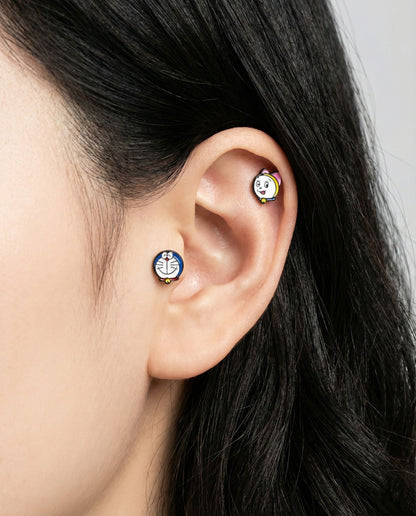 Doraemon & Dorami Surgical Steel Piercing Studs - Hypoallergenic Anime Earrings Made in Korea