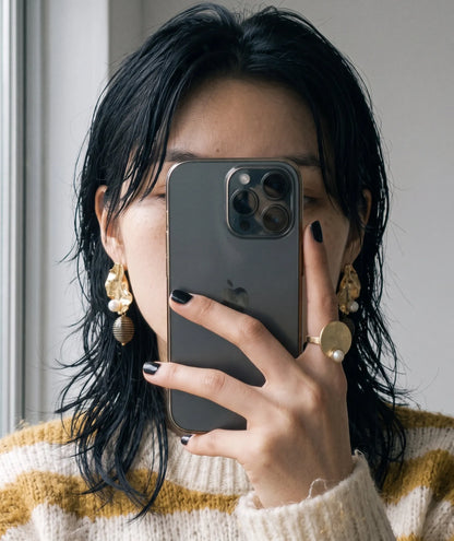 Gold Hammered Pearl Drop Earrings | K-Style Statement | Titanium Post