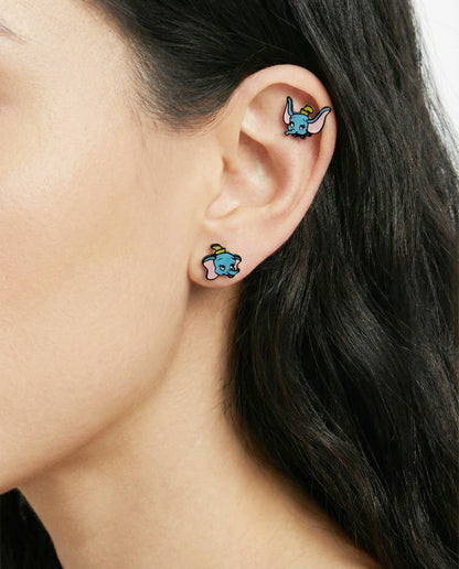 Side view of flying elephant helix piercing and sitting elephant lobe piercing - layered ear look