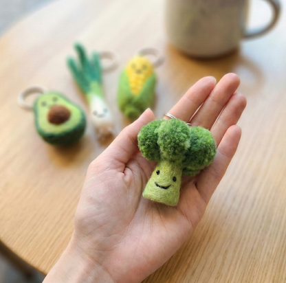 Handmade Nepal Wool Felt Veggie Keychain - Corn Avocado Scallion Broccoli