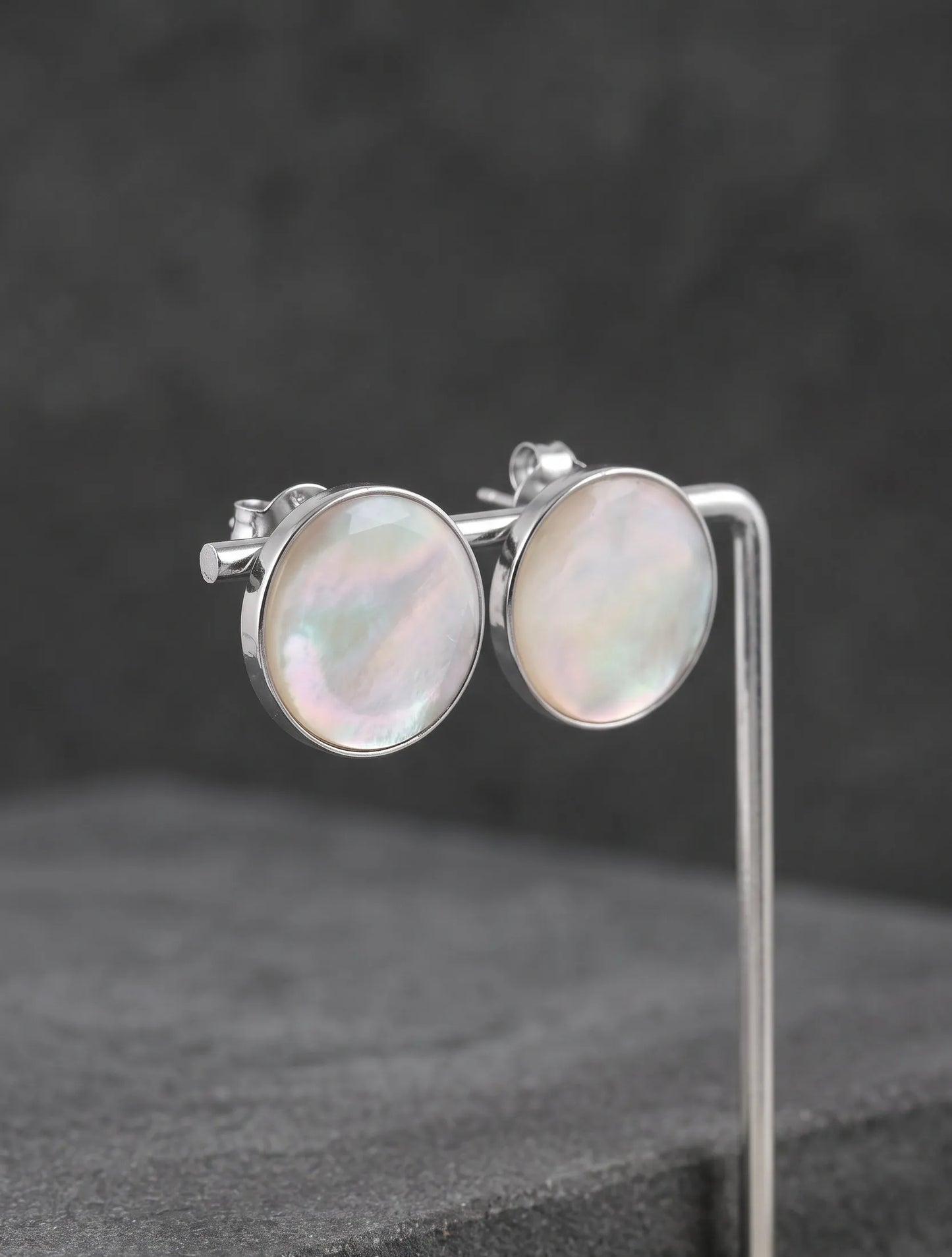 Mother of Pearl Circle Studs — 925 Silver