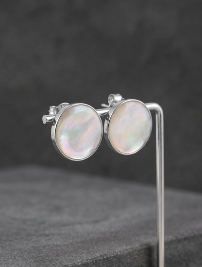 Mother of Pearl Circle Studs — 925 Silver