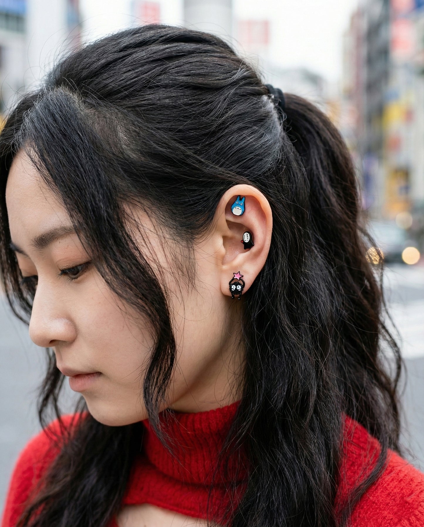 Spirited Away No-Face Kaonashi Stud Earrings Set - 4 Designs (Heart/Gold/Face/Barbell) | Surgical Steel