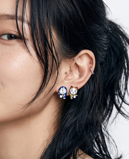Doraemon & Dorami Mismatched Studs — Handmade in Korea