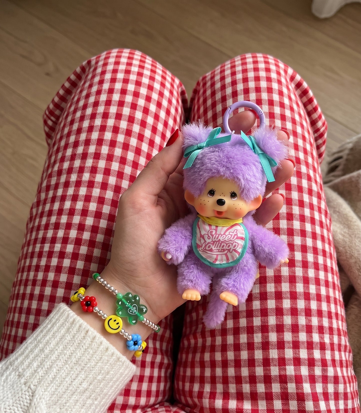 Sweet Lollipop Monchhichi Plush Bag Charm Keychain — Kawaii Y2K Bag Decor