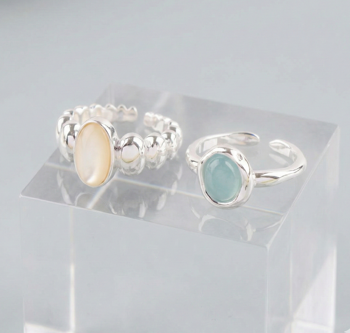 925 Sterling Silver Aquamarine Ring - Adjustable Natural Gemstone Open Ring