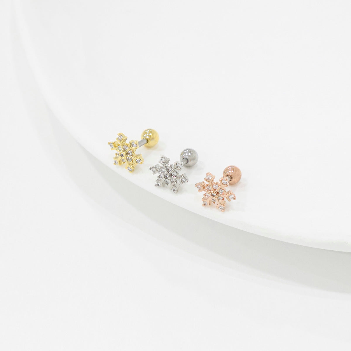 Winter Snowflake Stud Earrings – 2 Styles in Gold, Silver & Rose Gold | 8TTITTO8